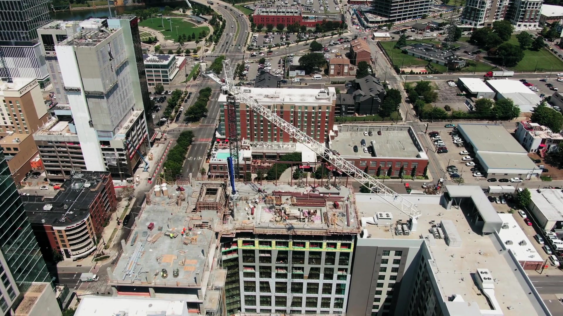 Aerial city and construction footage
